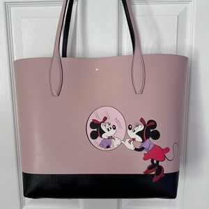Kate Spade pink and black Minnie Mirror Tote with Red and Purple Accents